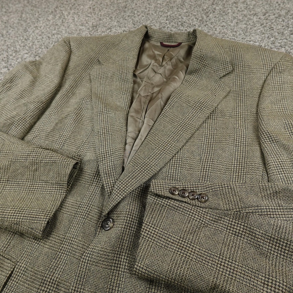 Hart Schaffner Marx Blazer Mens 41L Brown Green Plaid Sport Coat Suit Jacket USA